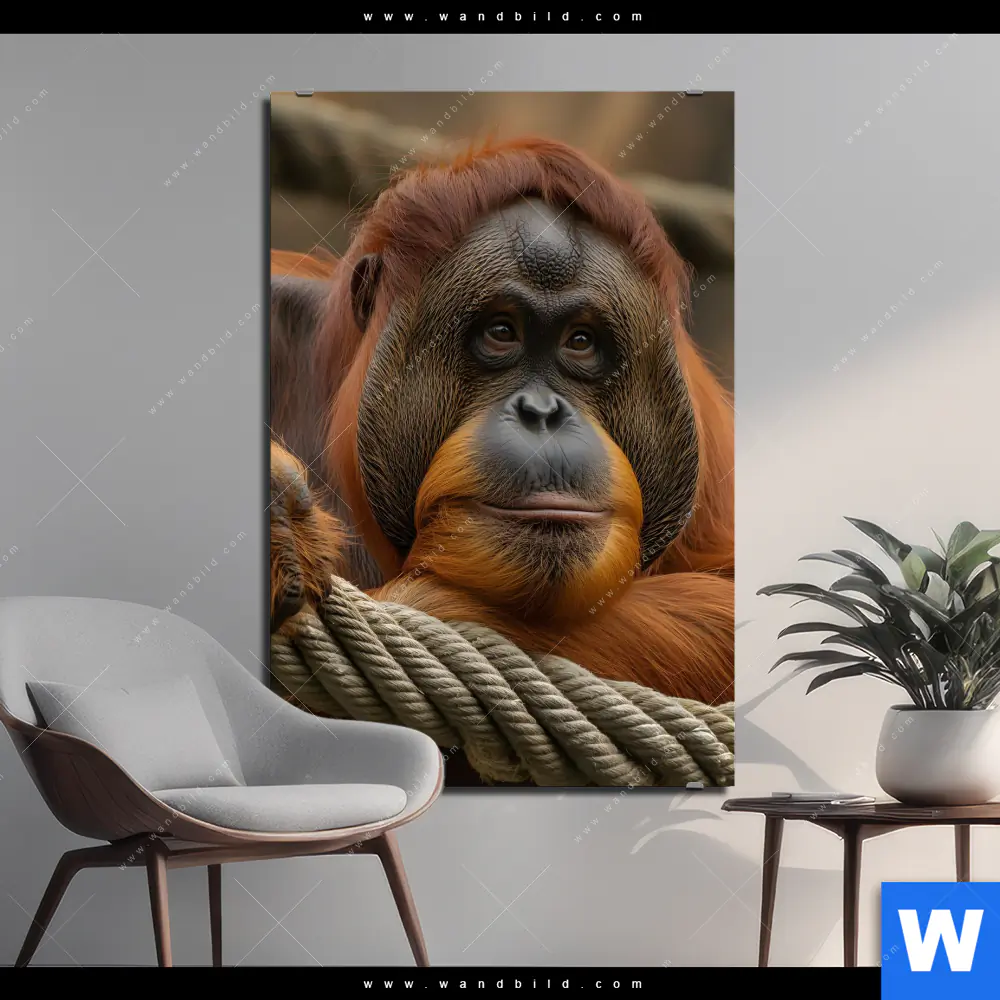 Aluminiumbild gebürstet | Orang-Utan mit sanftem Blick | Hochformat
