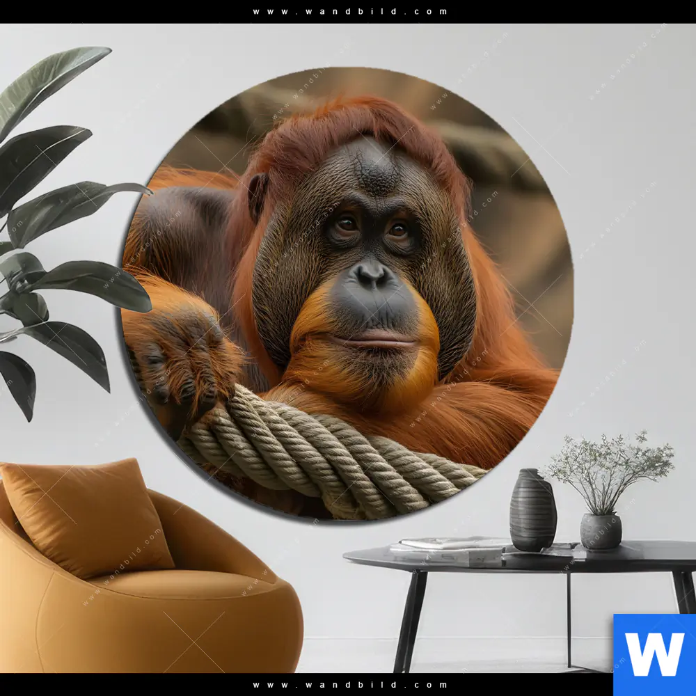 Aluminiumbild gebürstet | Orang-Utan mit sanftem Blick | Rund