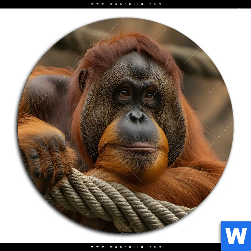 Aluminiumbild gebürstet | Orang-Utan mit sanftem Blick | Rund - Image 2
