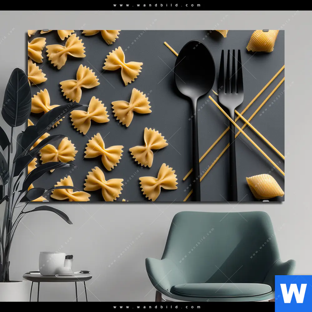 Aluminiumbild gebürstet | Pasta – Stilvoll serviert | Querformat