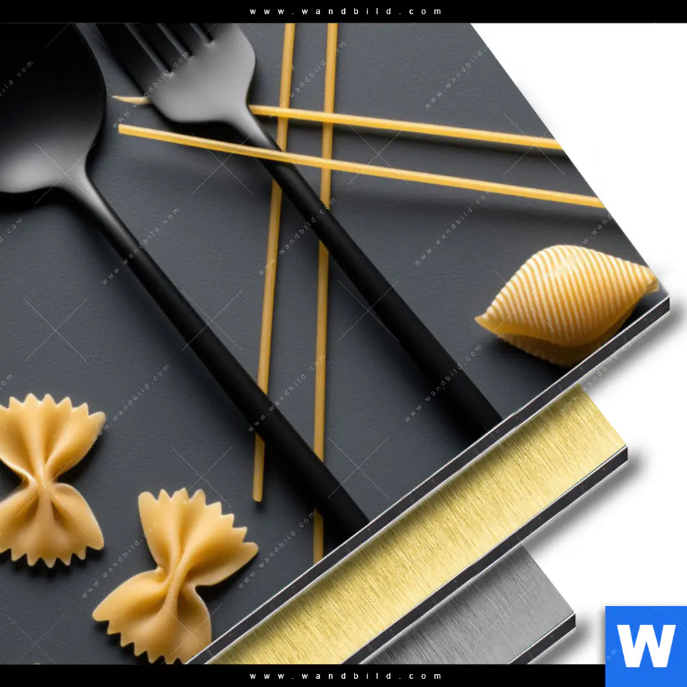 Aluminiumbild gebürstet | Pasta – Stilvoll serviert | Querformat - Image 3