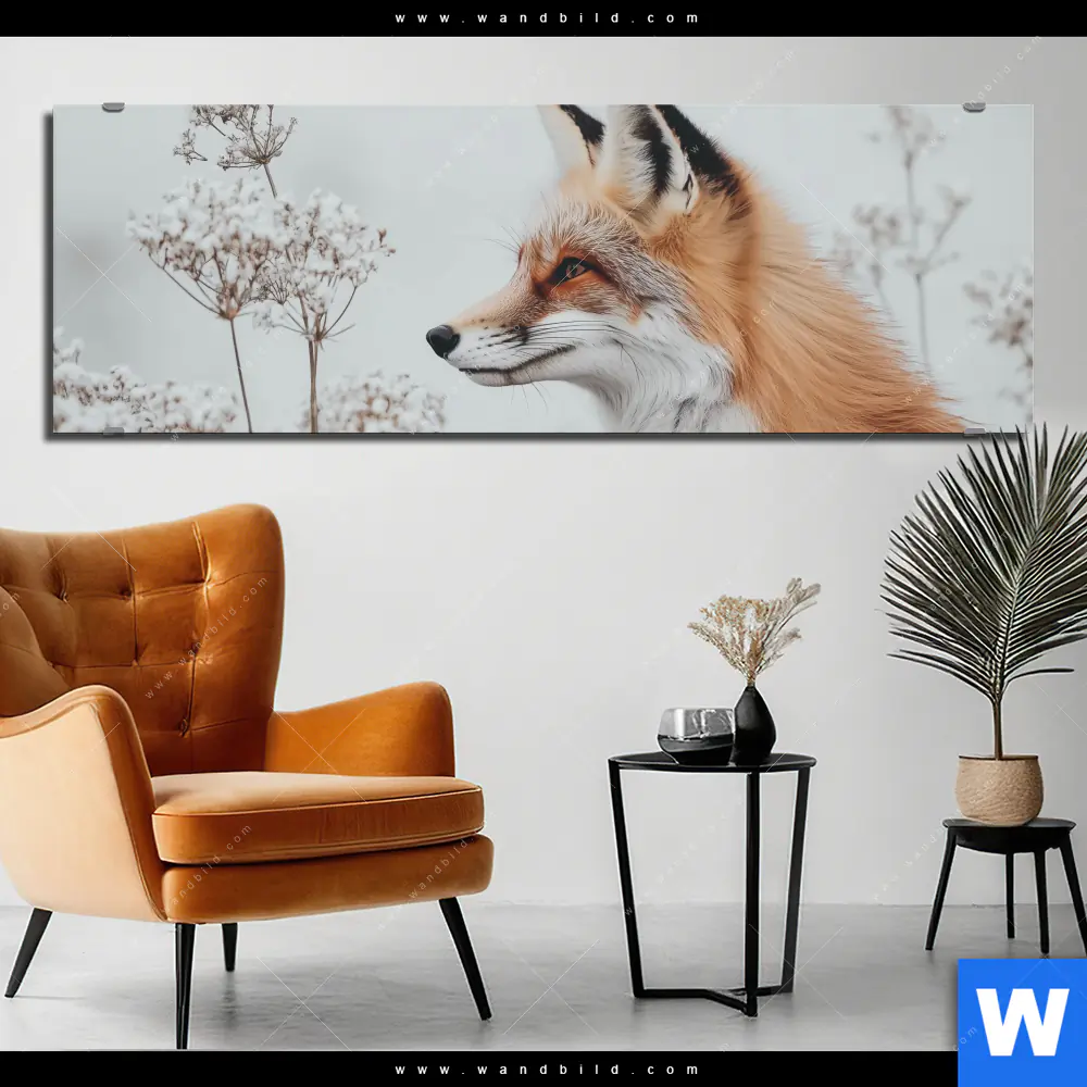 Aluminiumbild gebürstet | Winterstille - Der Fuchs | Panorama