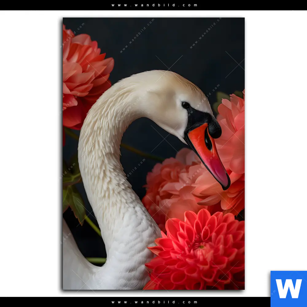 Leinwandbild | Eleganter Schwan mit Blumen | Hochformat - Image 2
