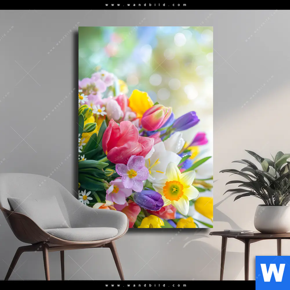 Leinwandbild | Farbenfrohe Frühlingsblüten | Hochformat