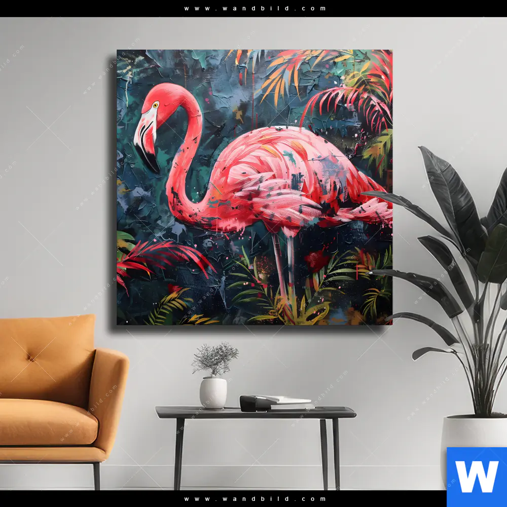 Leinwandbild | Flamingo - Dschungel Eleganz | Quadrat