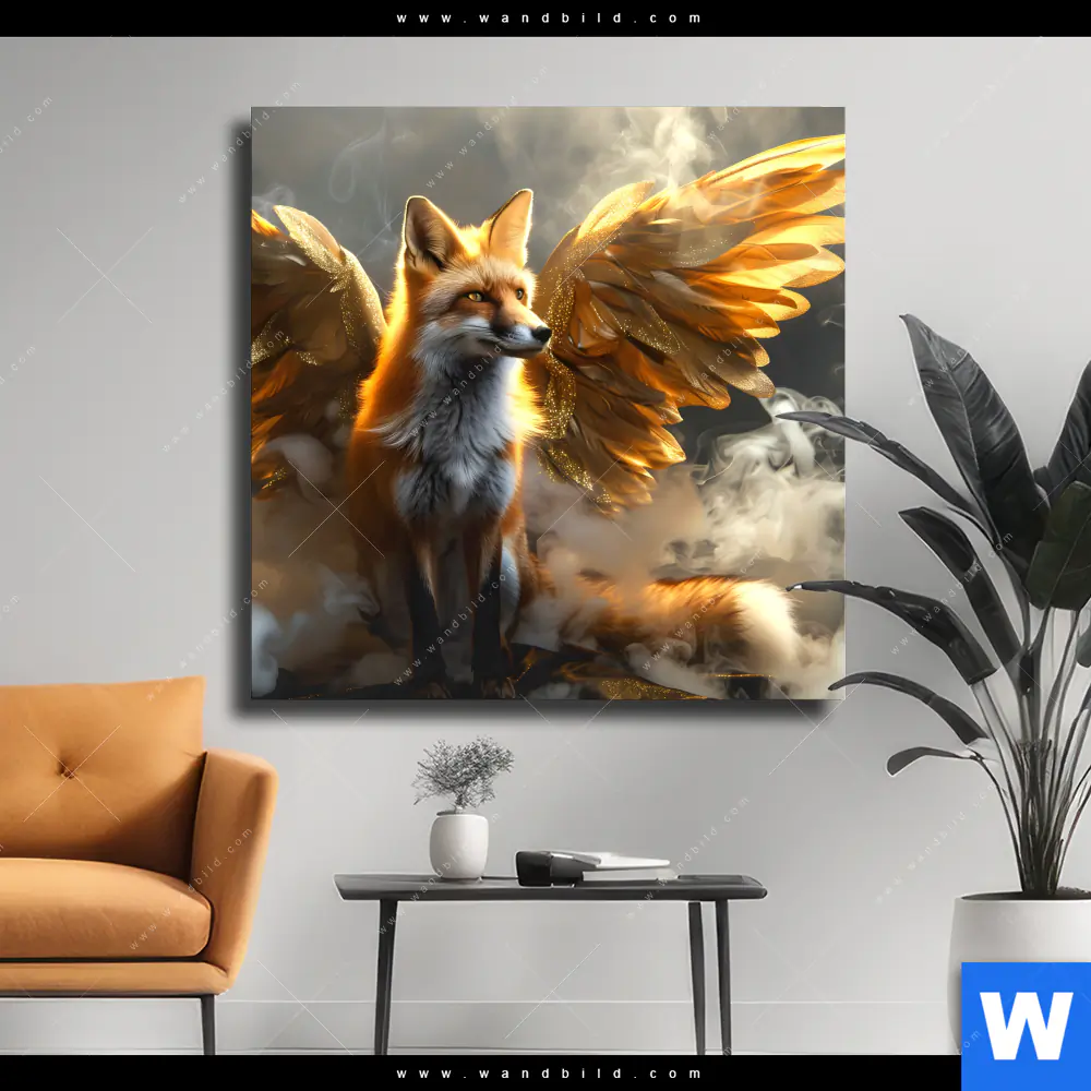 Leinwandbild | Fuchs mit goldenen Flügeln | Quadrat