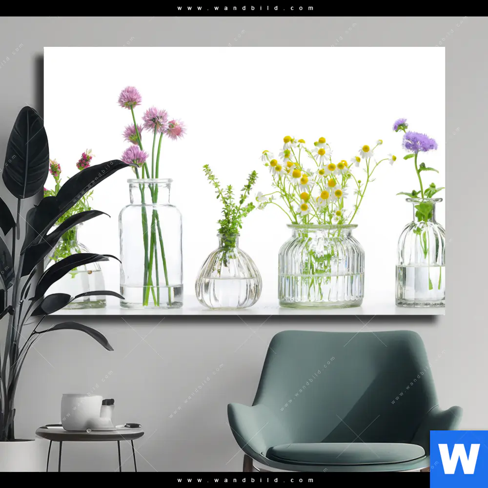 Leinwandbild | Glasvasen mit Kräutern | Querformat