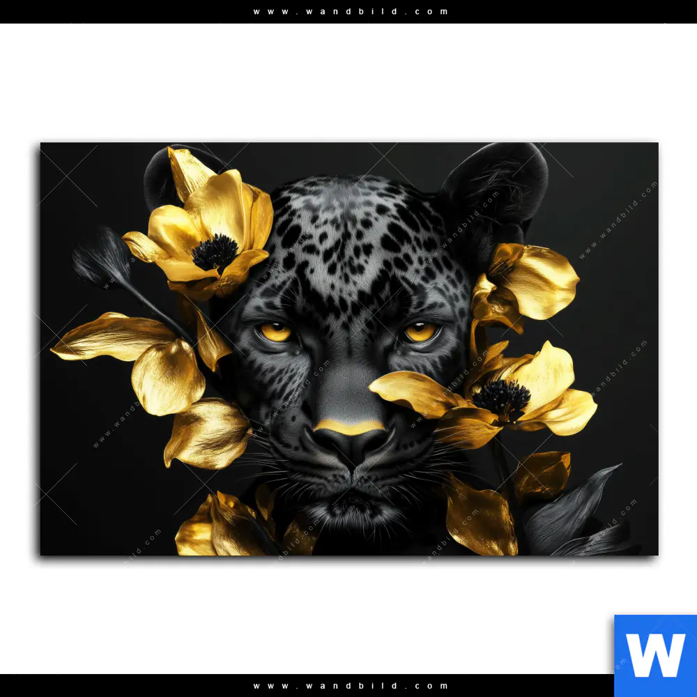 Leinwandbild | Goldblumen & Panther | Querformat - Image 2