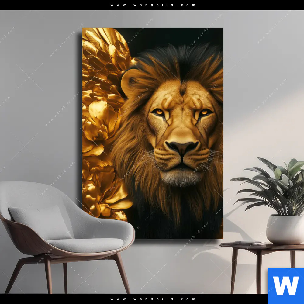Leinwandbild | Goldener Löwe | Hochformat