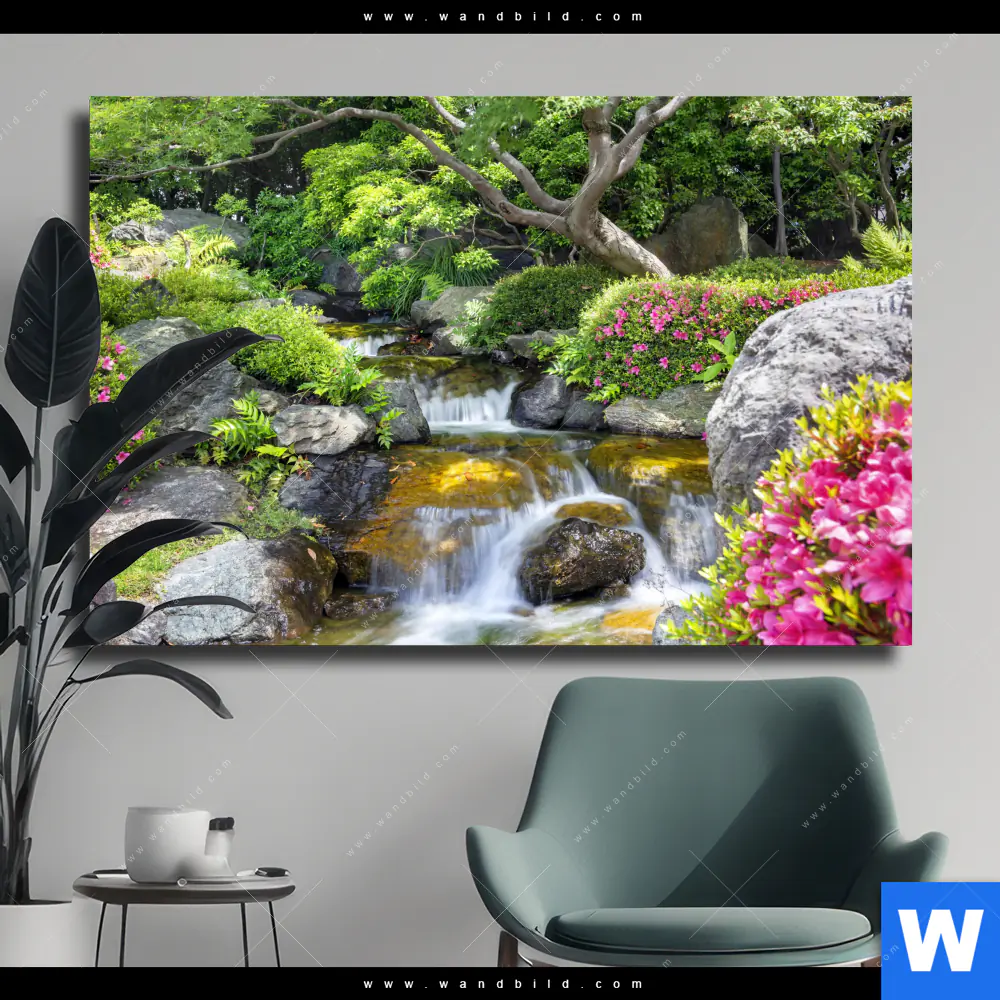 Leinwandbild | Japanischer Garten mit Wasserlauf | Querformat