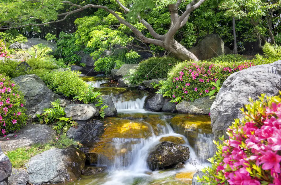Leinwandbild | Japanischer Garten mit Wasserlauf | Querformat - Image 5