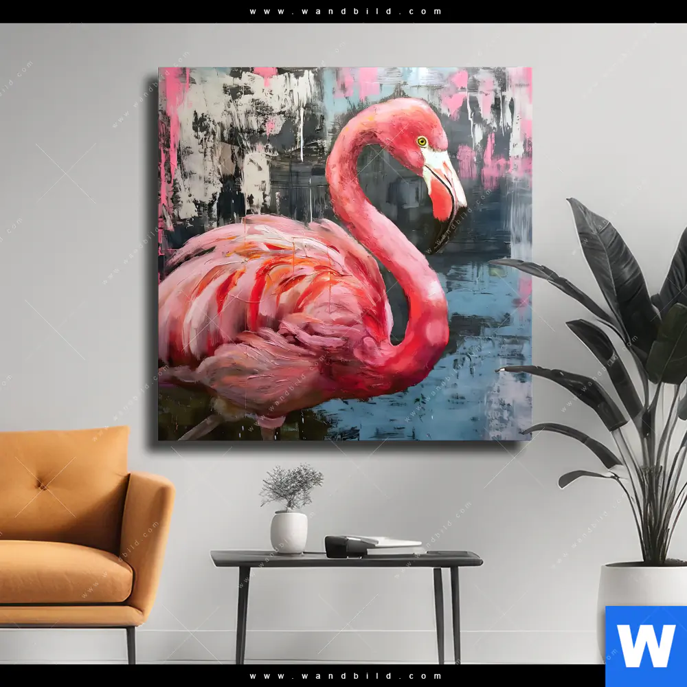 Leinwandbild | Kunstvoller Flamingo | Quadrat