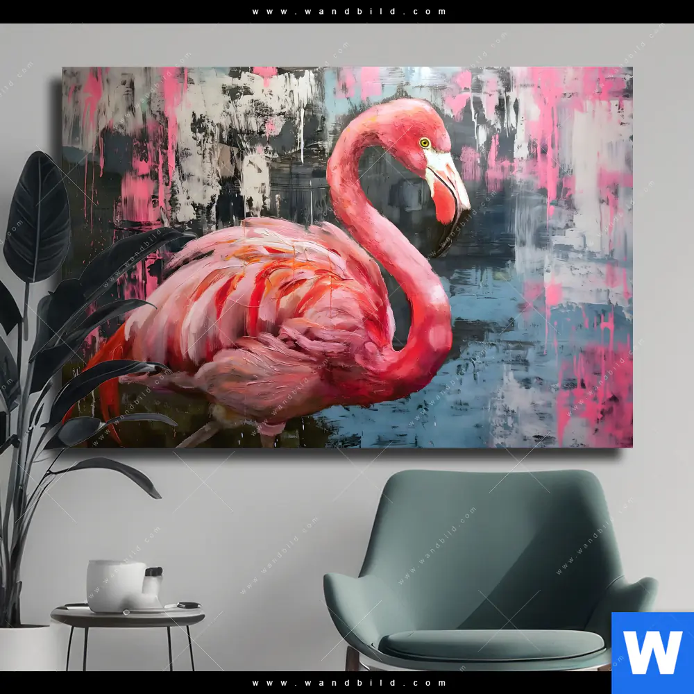 Leinwandbild | Kunstvoller Flamingo | Querformat
