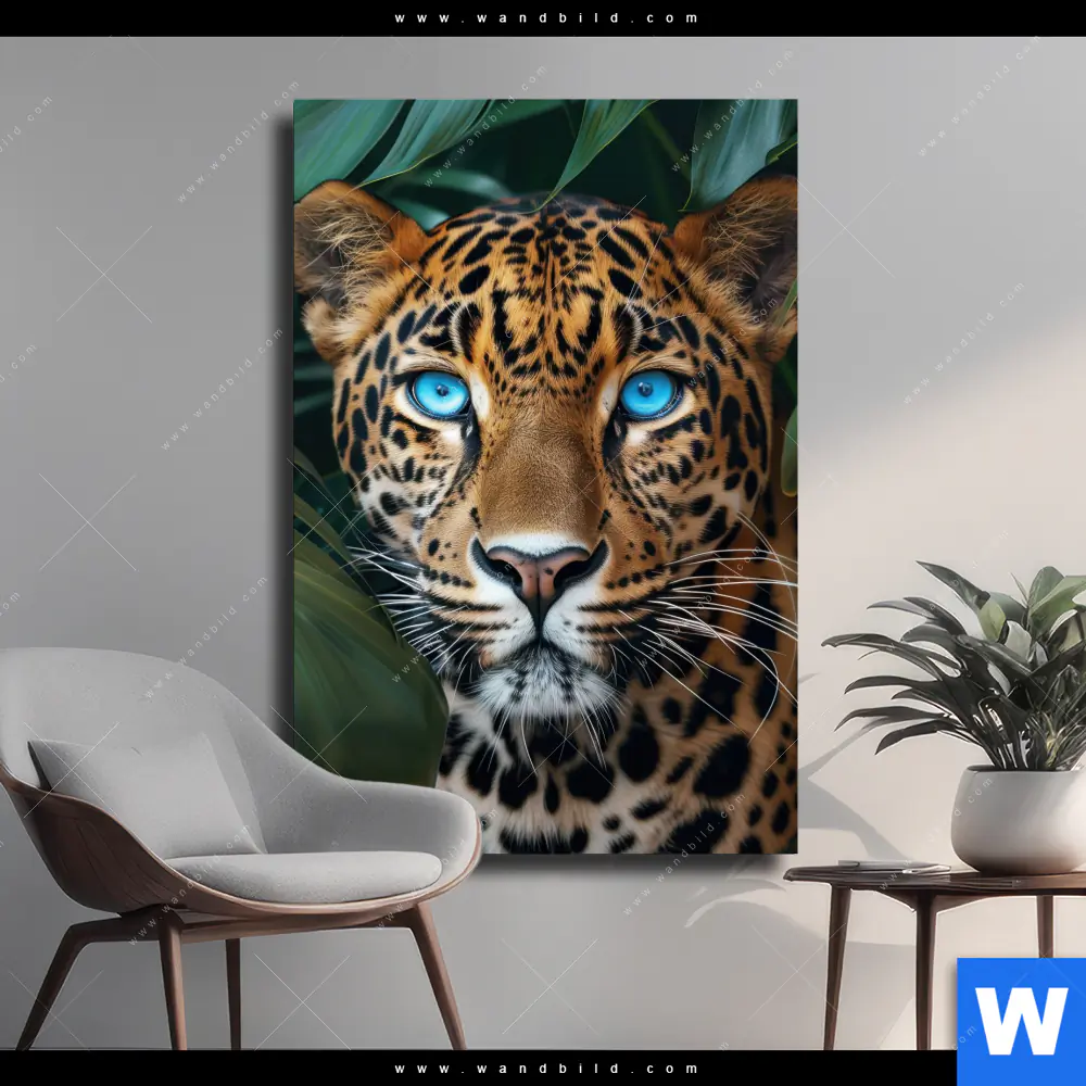 Leinwandbild | Leopard mit blauen Augen | Hochformat