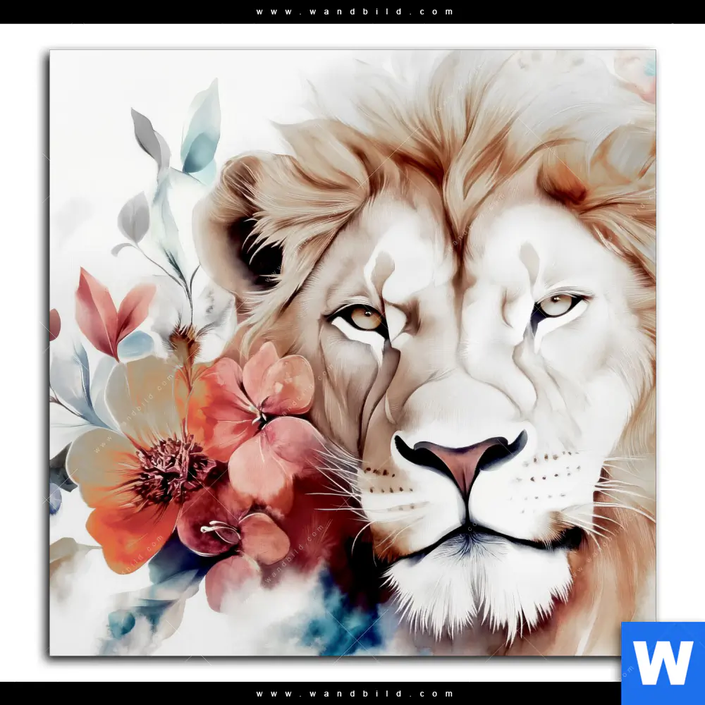 Leinwandbild | Löwe mit Blumen | Quadrat - Image 2
