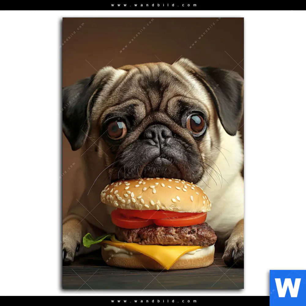 Leinwandbild | Mops mit Cheeseburger | Hochformat - Image 2