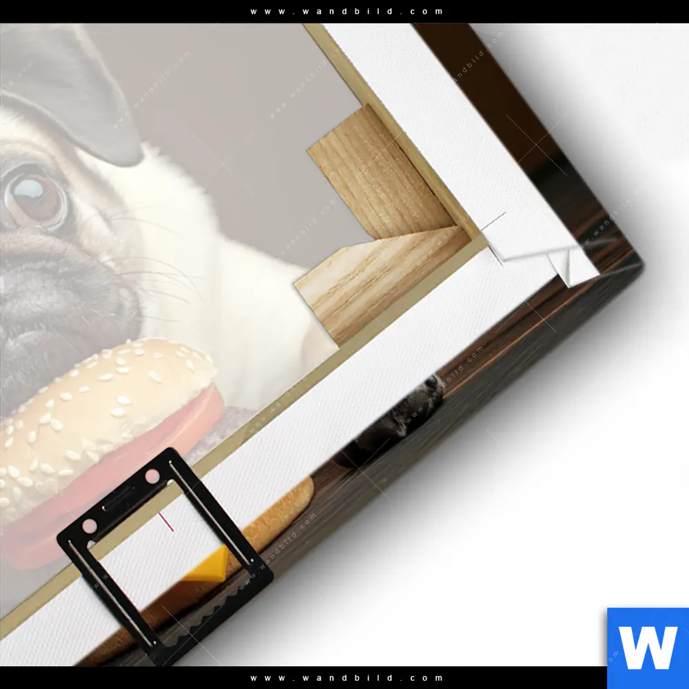 Leinwandbild | Mops mit Cheeseburger | Querformat - Image 3