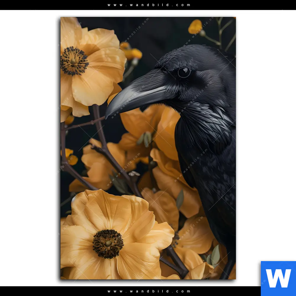 Leinwandbild | Naturbild - Rabe & Blüten | Hochformat - Image 2