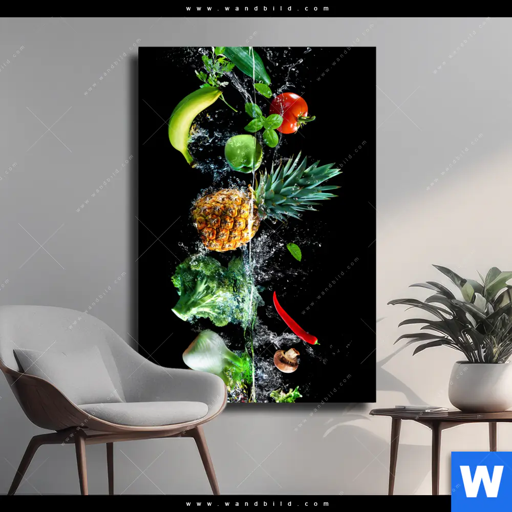 Leinwandbild | Obst & Gemüse - Splash-Moment | Hochformat
