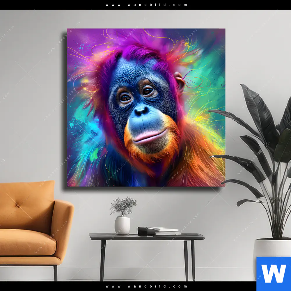 Leinwandbild | Orang-Utan in Regenbogenfarben | Quadrat