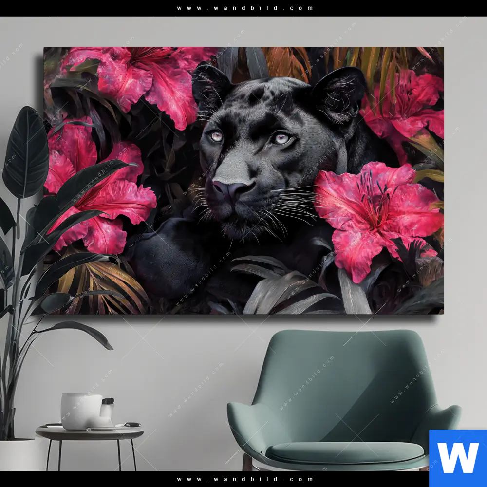 Leinwandbild | Panther im Blütenmeer | Querformat