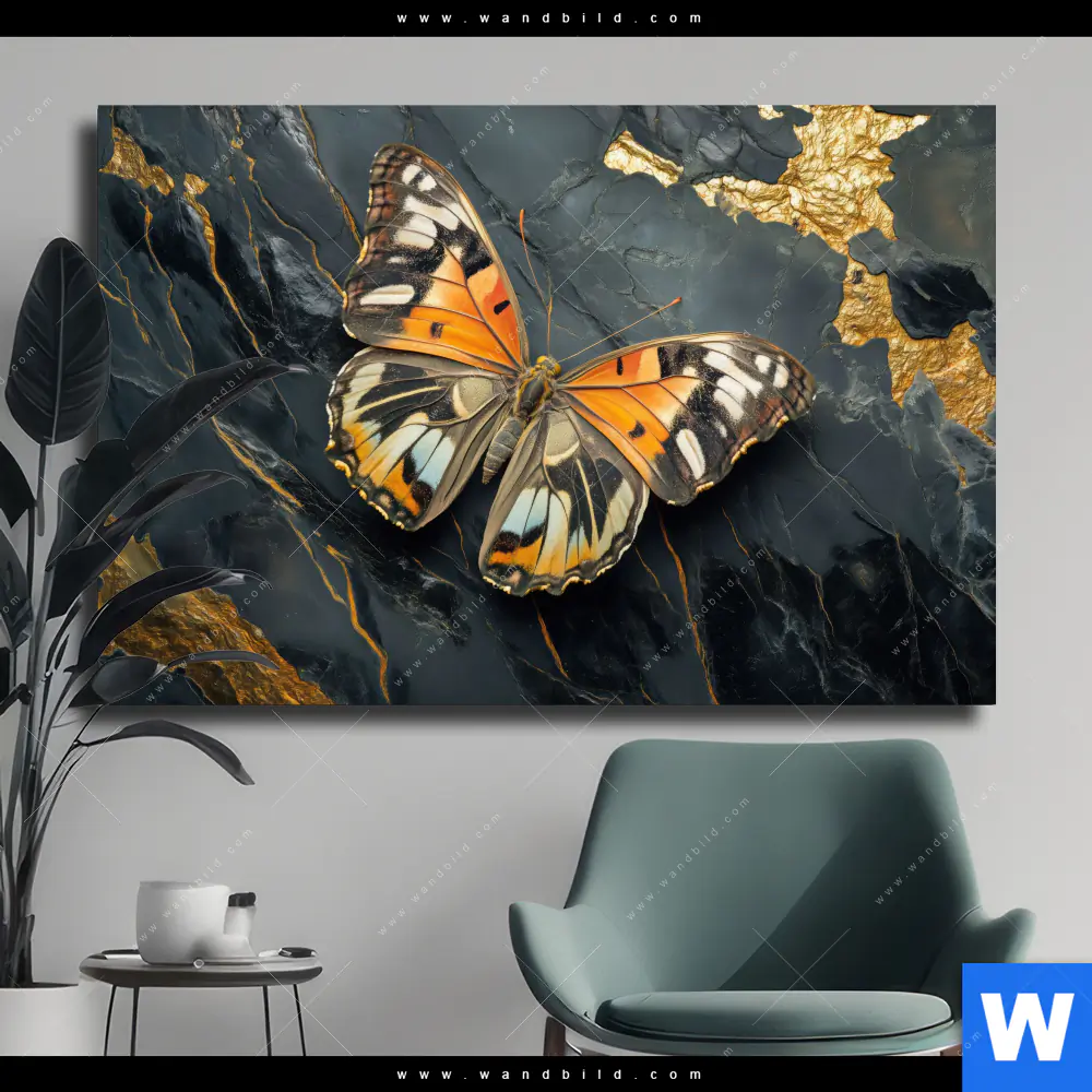 Leinwandbild | Schmetterling auf Marmor | Querformat