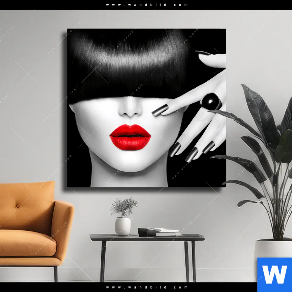 Leinwandbild | Schwarze Eleganz & rote Lippen | Quadrat