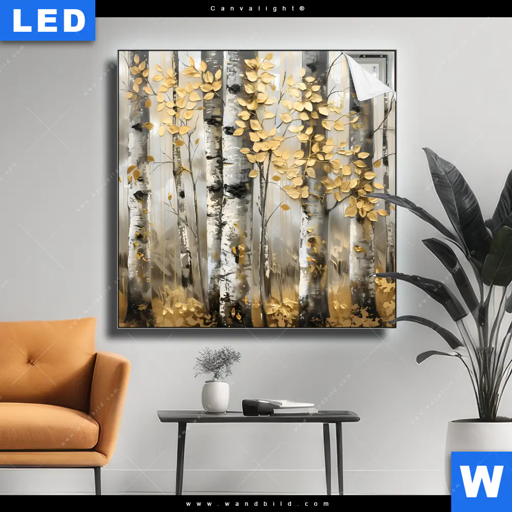 Canvalight® Leuchtbild | Abstrakter Birkenwald | Quadrat