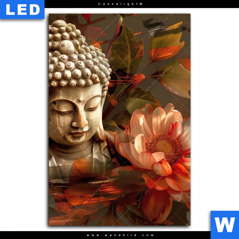 Canvalight® Leuchtbild | Abstrakter Buddha & Blumen | Hochformat - Image 2