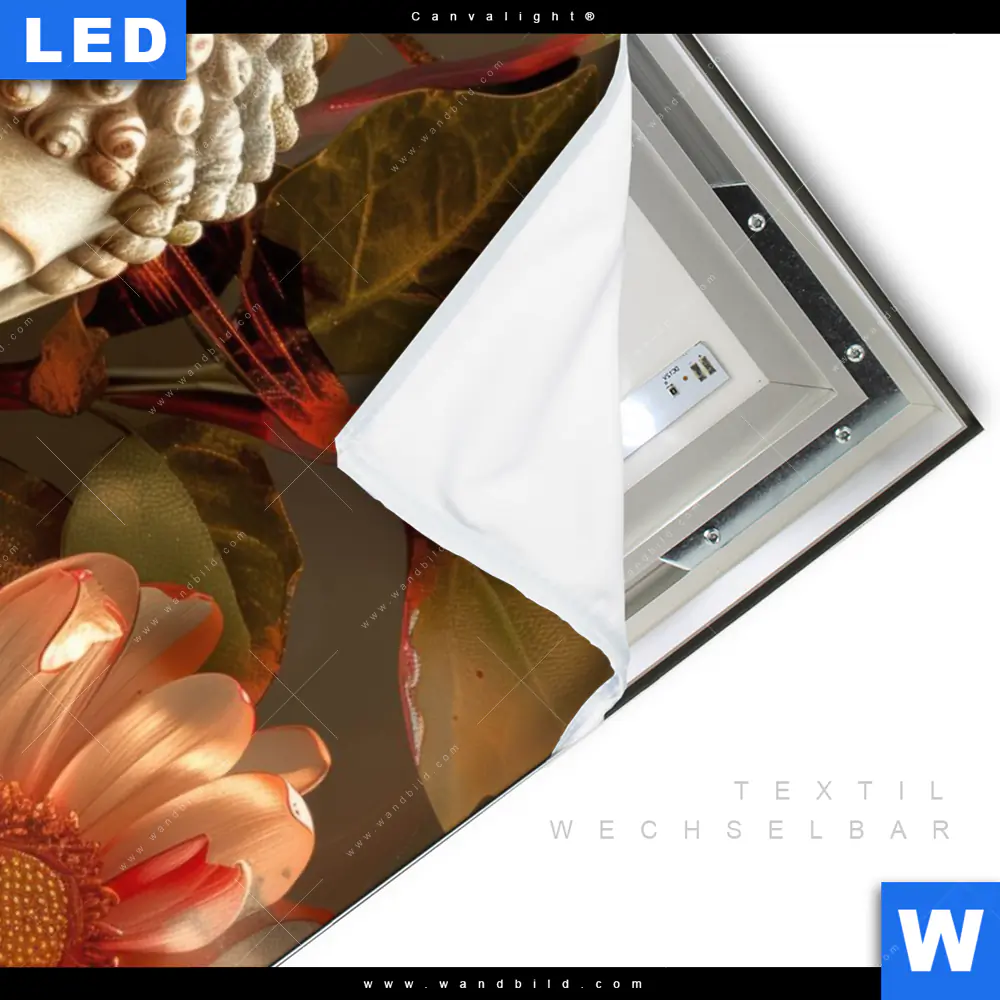 Canvalight® Leuchtbild | Abstrakter Buddha & Blumen | Hochformat - Image 3