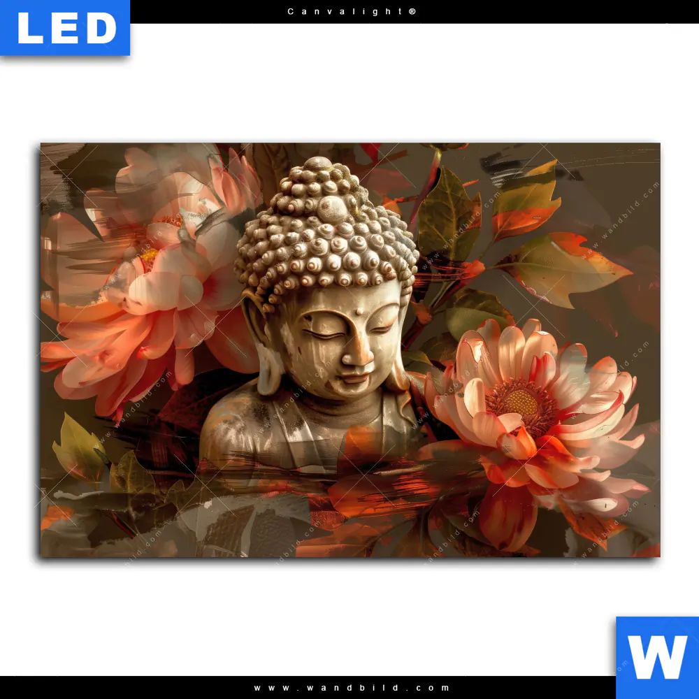 Canvalight® Leuchtbild | Abstrakter Buddha & Blumen | Querformat - Image 2