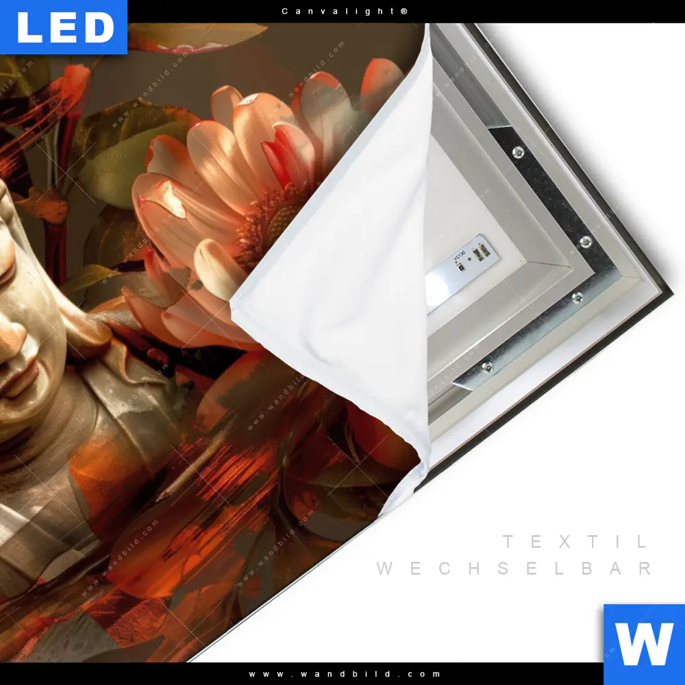 Canvalight® Leuchtbild | Abstrakter Buddha & Blumen | Querformat - Image 3