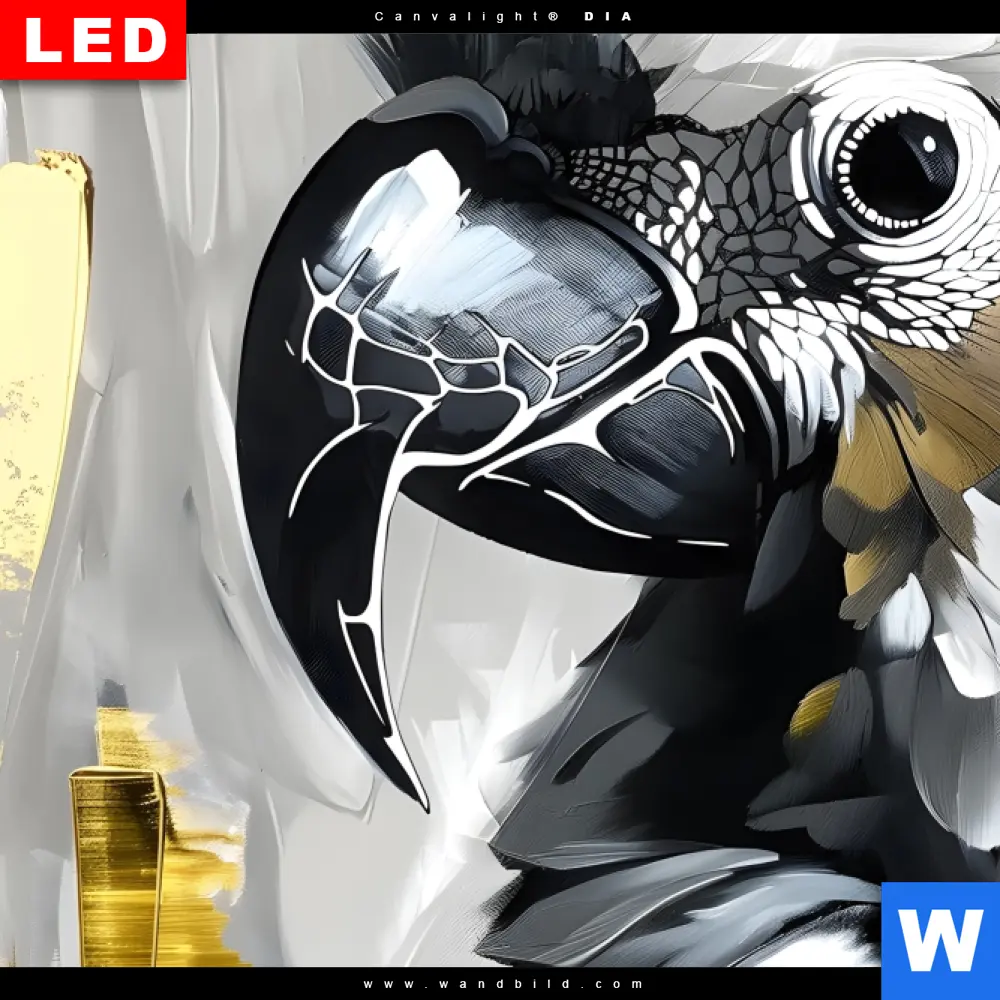 Canvalight® Leuchtbild | Abstrakter Papagei mit Gold | Schmal - Image 4
