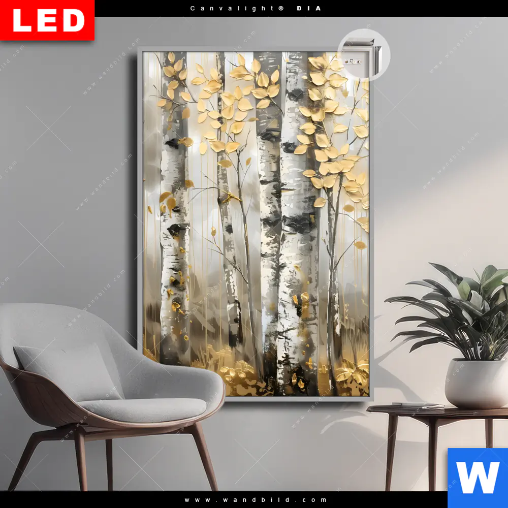 Leuchtbild Acrylglas Canvalight® DIA | Abstrakter Birkenwald | Hochformat