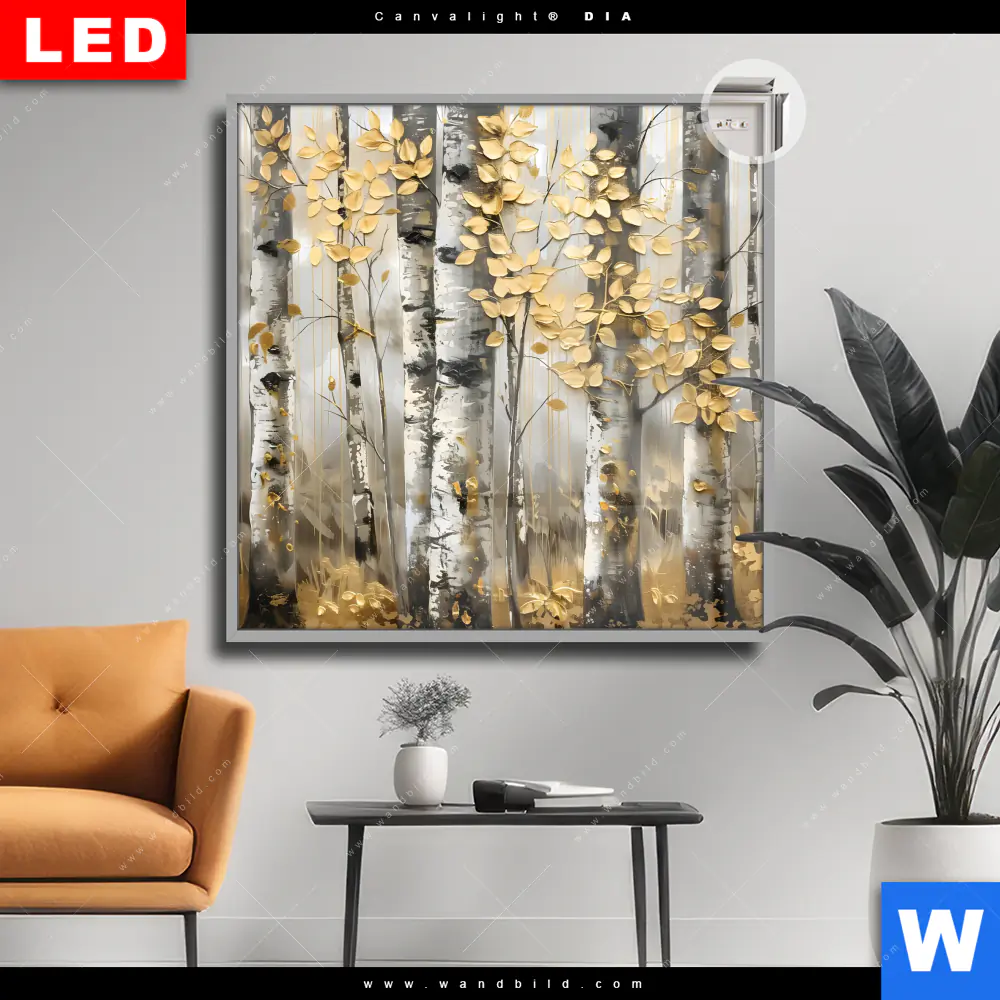 Leuchtbild Acrylglas Canvalight® DIA | Abstrakter Birkenwald | Quadrat