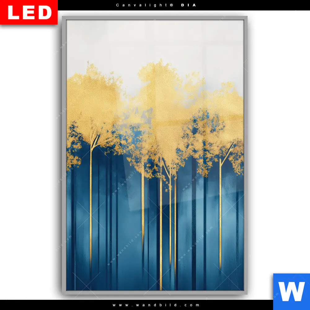 Leuchtbild Acrylglas Canvalight® DIA | Abstrakter Wald - Blau & Gold | Hochformat - Image 2