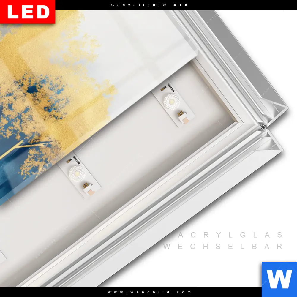 Leuchtbild Acrylglas Canvalight® DIA | Abstrakter Wald - Blau & Gold | Hochformat - Image 3