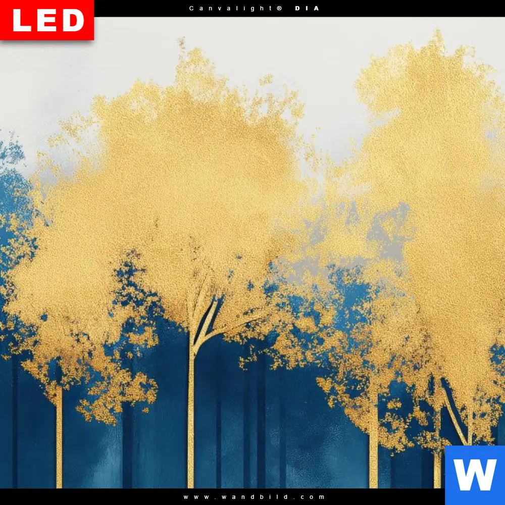 Leuchtbild Acrylglas Canvalight® DIA | Abstrakter Wald - Blau & Gold | Hochformat - Image 4