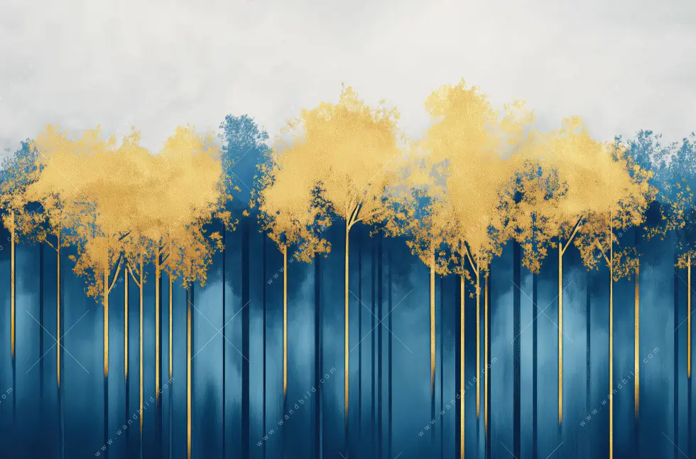 Leuchtbild Acrylglas Canvalight® DIA | Abstrakter Wald - Blau & Gold | Hochformat - Image 5