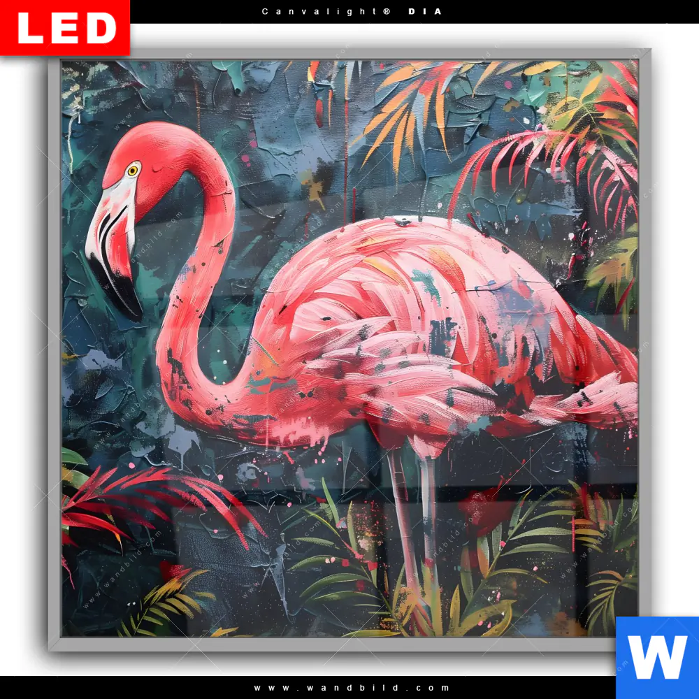 Leuchtbild Acrylglas Canvalight® DIA | Flamingo - Dschungel Eleganz | Quadrat - Image 2