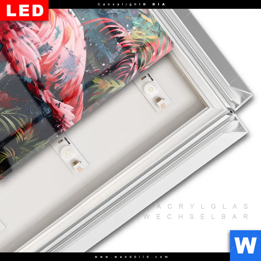 Leuchtbild Acrylglas Canvalight® DIA | Flamingo - Dschungel Eleganz | Quadrat - Image 3