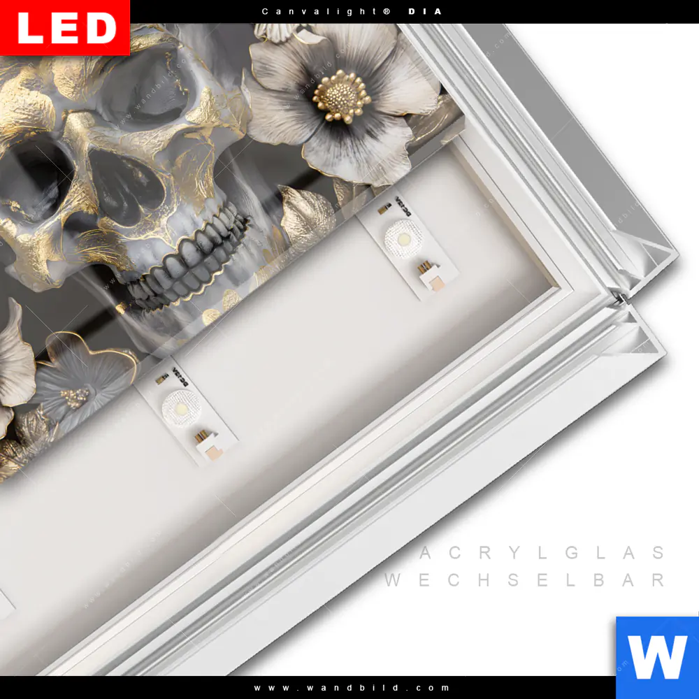 Leuchtbild Acrylglas Canvalight® DIA | Floraler Totenschädel | Querformat - Image 3