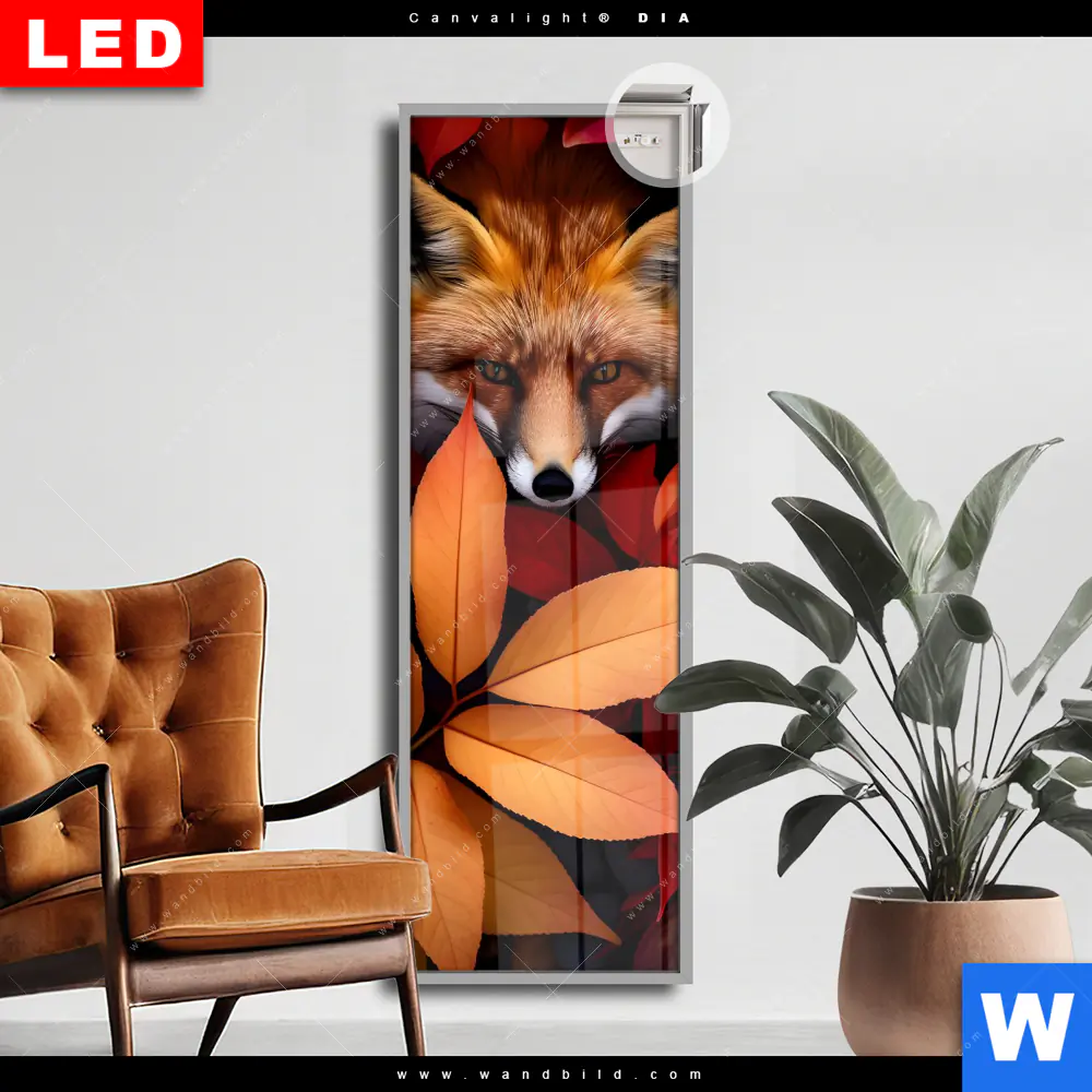 Leuchtbild Acrylglas Canvalight® DIA | Fuchs im Herbstlaub | Schmal