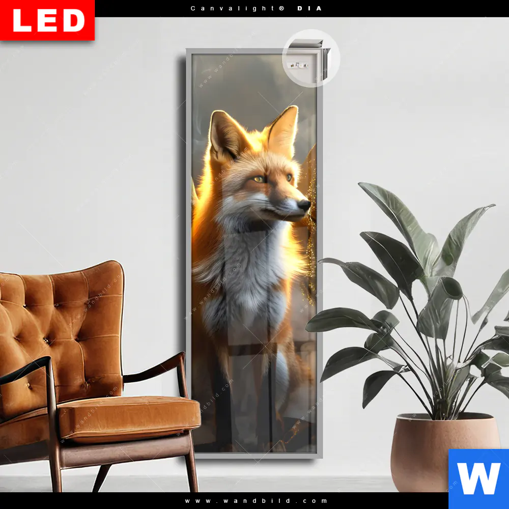 Leuchtbild Acrylglas Canvalight® DIA | Fuchs mit goldenen Flügeln | Schmal