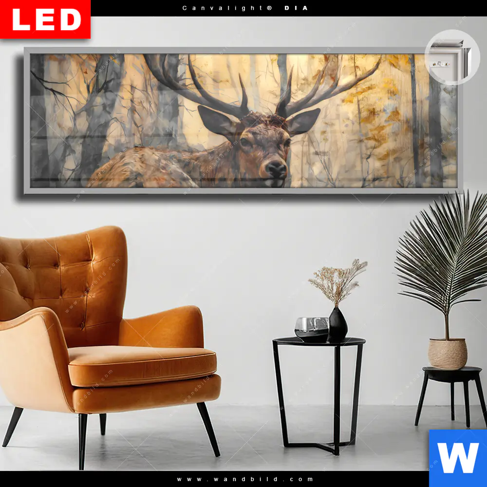 Leuchtbild Acrylglas Canvalight® DIA | Hirsch im Morgenlicht | Panorama