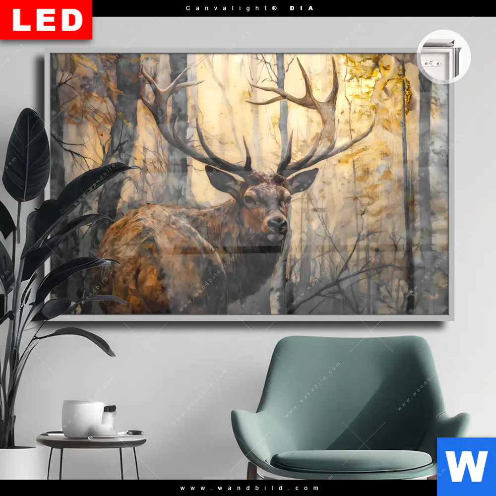 Leuchtbild Acrylglas Canvalight® DIA | Hirsch im Morgenlicht | Querformat