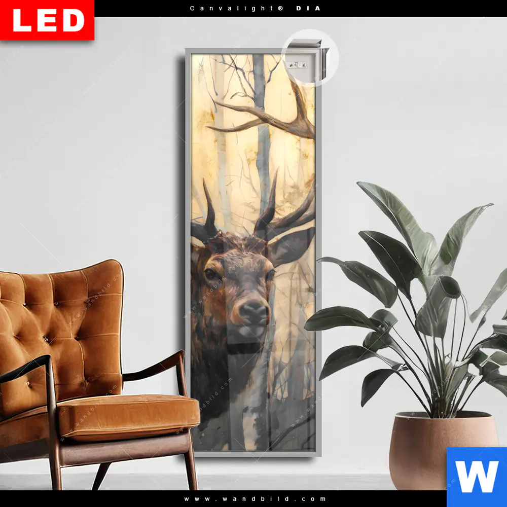 Leuchtbild Acrylglas Canvalight® DIA | Hirsch im Morgenlicht | Schmal