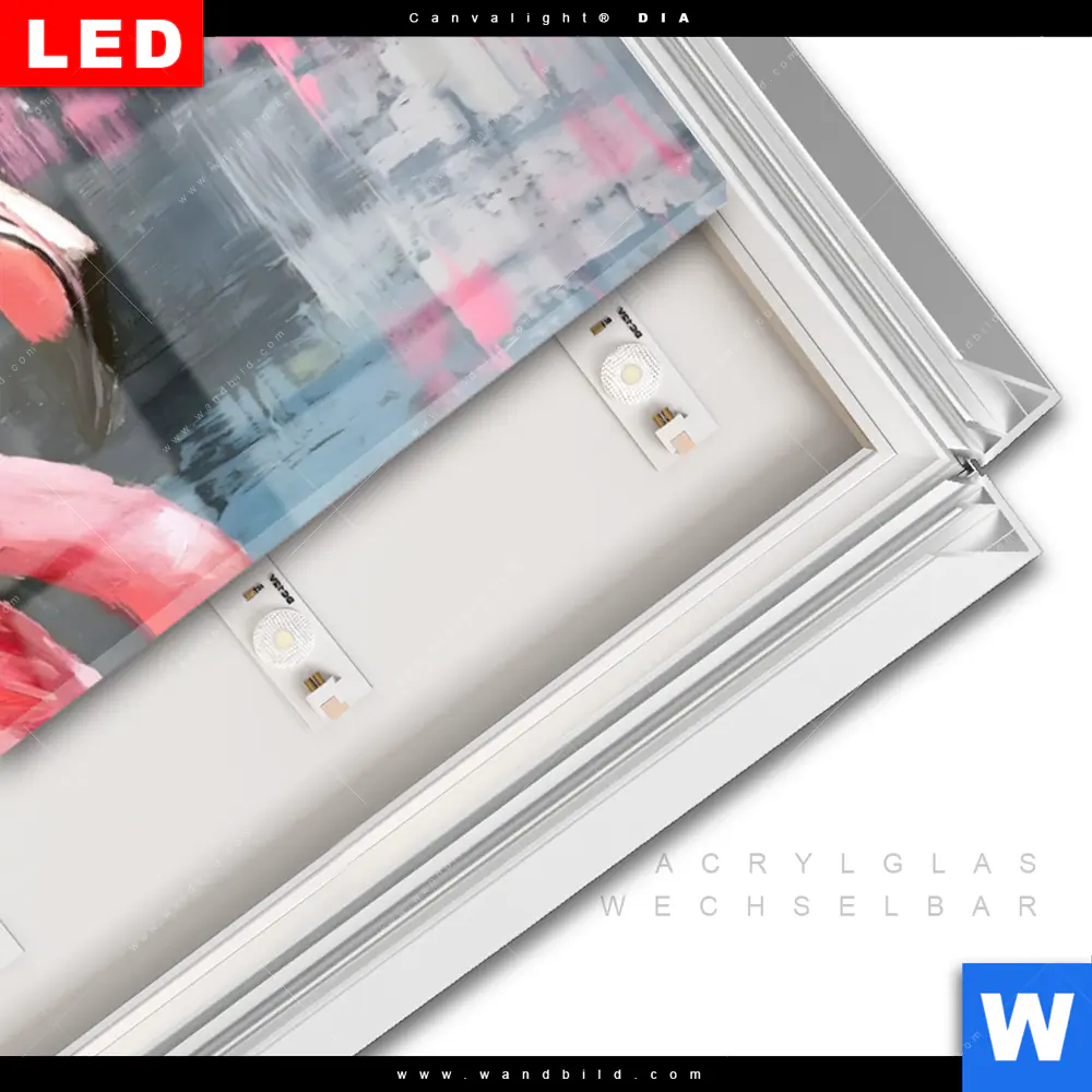 Leuchtbild Acrylglas Canvalight® DIA | Kunstvoller Flamingo | Panorama - Image 3
