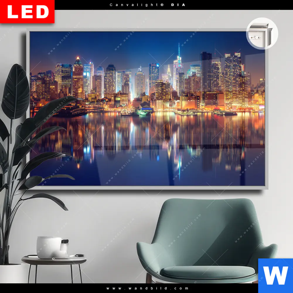 Leuchtbild Acrylglas Canvalight® DIA | Manhattan bei Nacht | Querformat