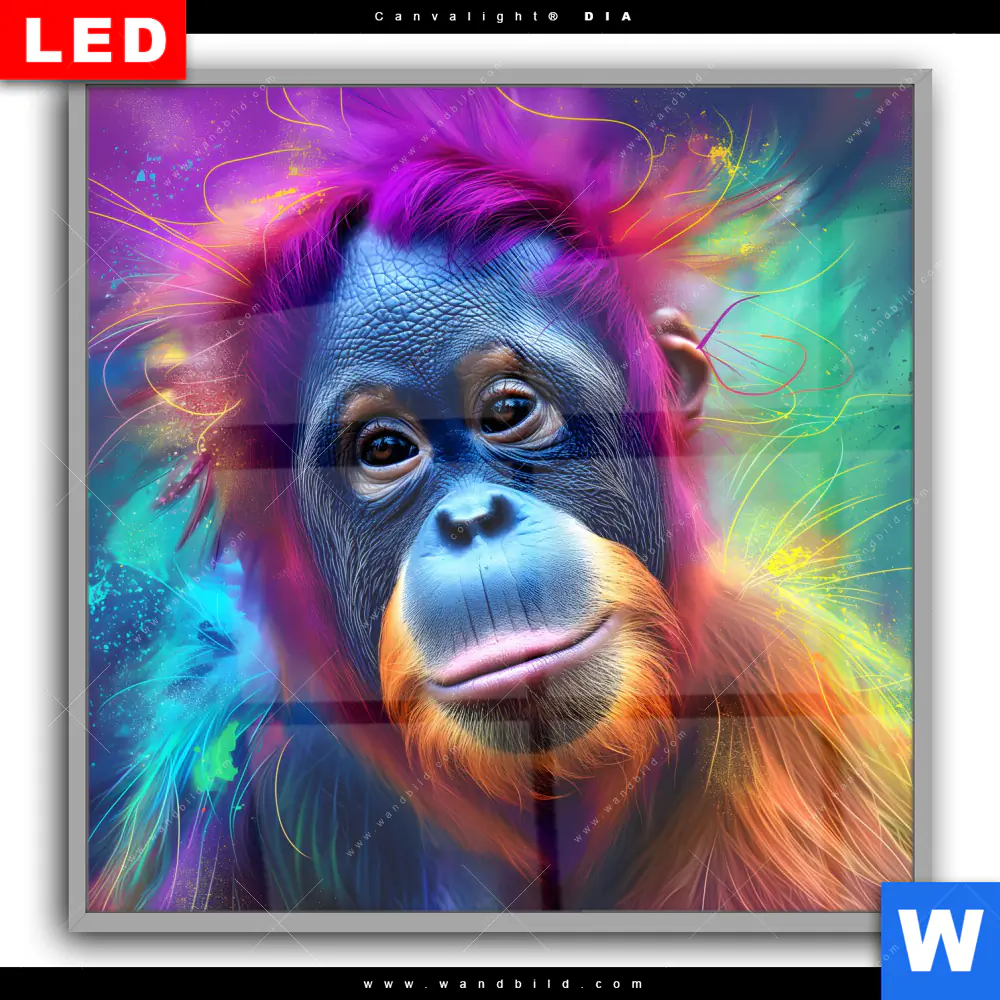 Leuchtbild Acrylglas Canvalight® DIA | Orang-Utan in Regenbogenfarben | Quadrat - Image 2